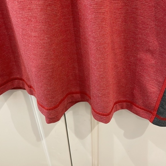 Lululemon Red Faintly Striped With Gray Insets Short Sleeve Shirt—Excellent! - Picture 4 of 6